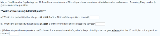 Marys Final Exam for Psychology has 10 True/False questions and 10 multiple choice questions with 4 choices for each answer.