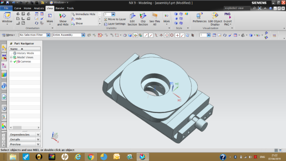 NX 9 - Modeling [assembly1.prt (Modified) ] SIEMENS Ed因 File Curve Home Analysis ,0 |%: Immediate Hide PNG DLA 」D O More Show
