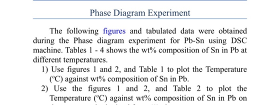 Phase Diagram Experiment The following figures and tabulated data were obtained during the Phase diagram experiment for Pb-Sn