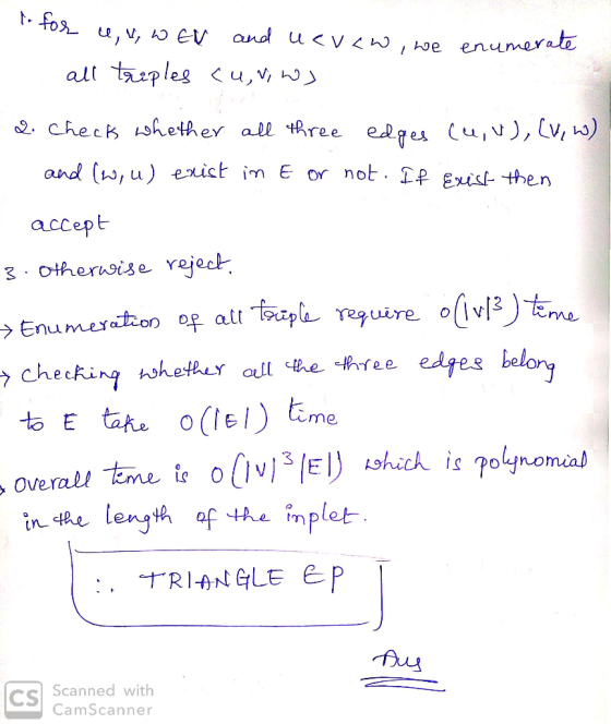 and uv zw enumerate all tples <u,v edges Cu, lv, ) and (w,u) exict im E or not. DP Exist- then 2. Check hhether all Aree aсce