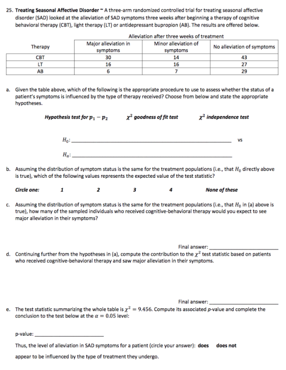 25. Treating Seasonal Affective Disorder A three-arm randomized controlled trial for treating seasonal affective disorder (SA