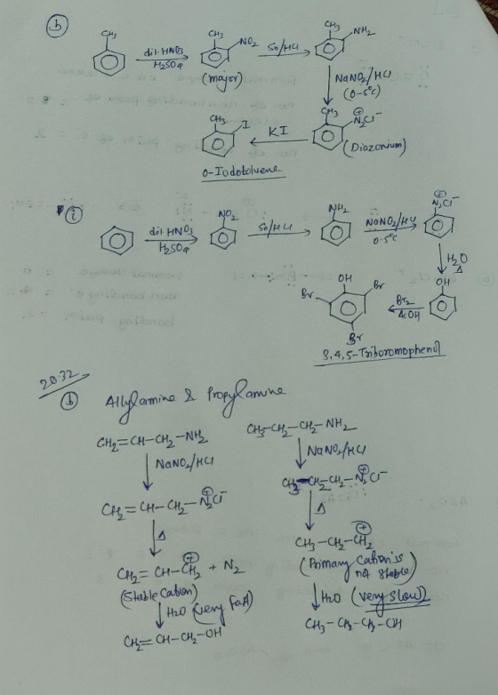 CH CH3 NH2 dil HN03 H2504 mayo NaNO/H W.CI KIO Diazoruum o-Iodotolvena 2 OH Br OH awna lamimo NaNO/HC CH-4に H20