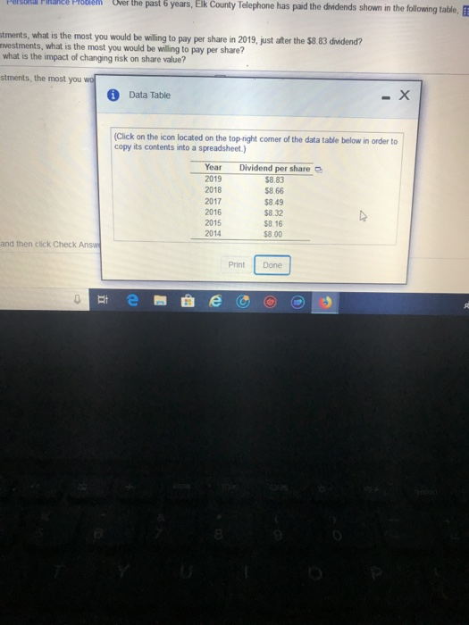 Proital PihaRe ver the past 6 years, Elk County Telephone has paid the dividends shown in the following t tments, what is the