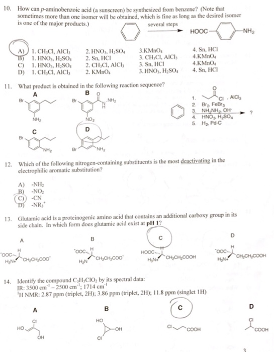 0. How can p-aminobenzoic acid (a sunscreen) be synthesized from benzene? (Note that sometimes more than one isomer will be o