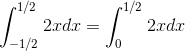 \int_{-1/2}^{1/2}2xdx=\int_{0}^{1/2}2xdx