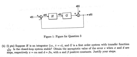 d(t) Figure 1: Figure for Question 3 (b) (5 pts) Suppose H is an integrator (ie, ,nd C is a first order system with transfer