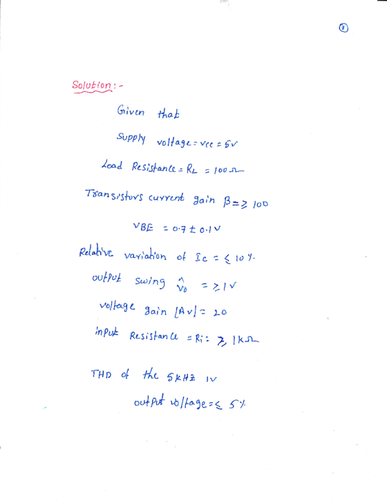 Solutton Given thob Supply voltagusvee Sv lond Resistant. RL 100」- Tsan s/stows cuvrort Bain B-2 loo THD of the 5kH2 、