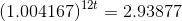 \left(1.004167\right)^{12t}=2.93877