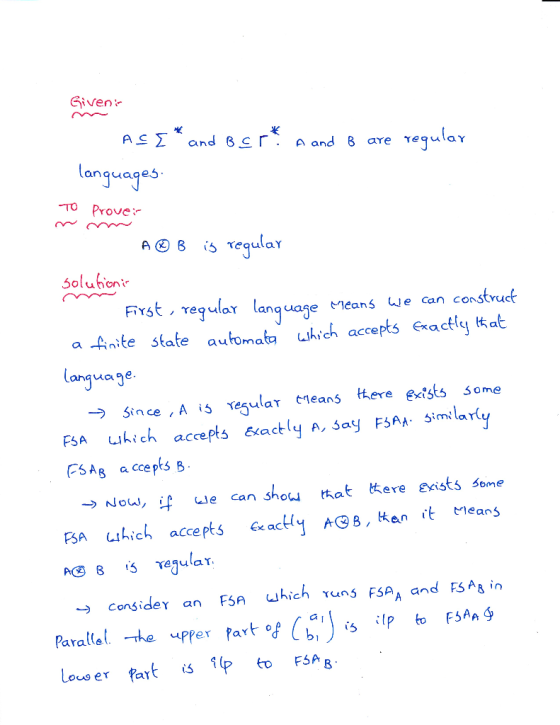 Given anquage5 TO Prove: Solu bon Fyst , vegular anqwage eans We can construef a -Anite state automata which accepts exactly