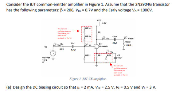 Consider The BJT Common emitter Amplifier In Figure 1 Assume That The 2N3904G Transistor Has 