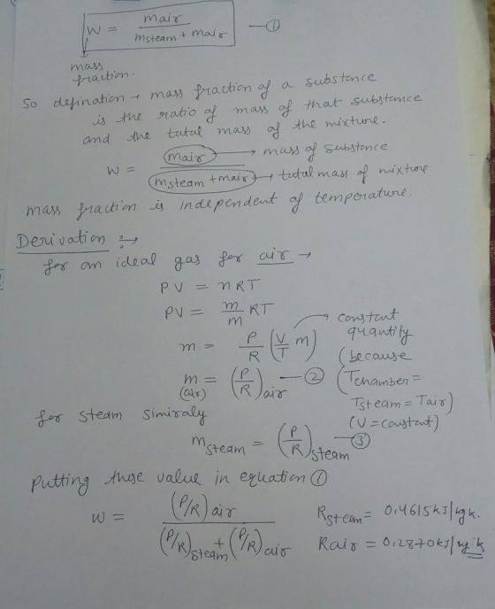 mai W= mstea mass ナ1a then is the statio af mass of that substomce and tne tutal mag 엄.tne mixture , mais independent af temp