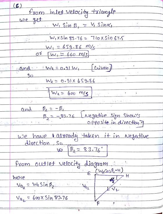 fxam intet Velocity tsiangle get we wi Sin B Sina lox Sin 67.S WixSin 83.76 2659.86 M/s wI660 m/S Civein Cind Sca and auegati