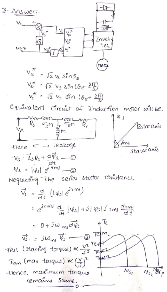 3. Answer:- Inve - ter Matc 2 Vs Sinde V 2 Vs in (8et 2) equiva len circit of nduction moior will be, Rotoranis VA M teakage