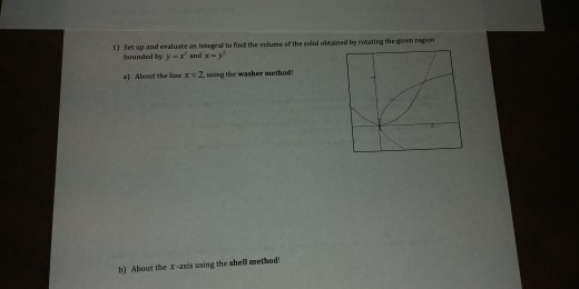 1) Set up and evaluate an incegral to find the volume of the solid otained ty rotating the given region bounded by y-x and -y