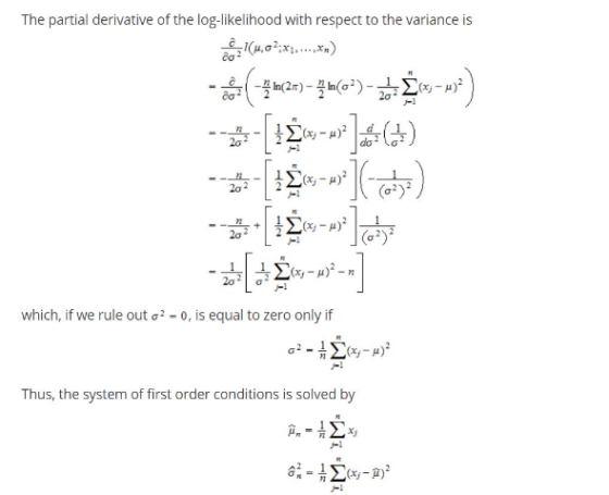 The partial derivative of the log-likelihood with respect to the variance is 2 2a -1 d do 2a 2a2 (y- 2a 1 20 which, if we rul