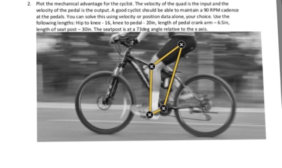 2· Plot the mechanical advantage for the cyclist. The velocity of the quad is the input and the velocity of the pedal is the