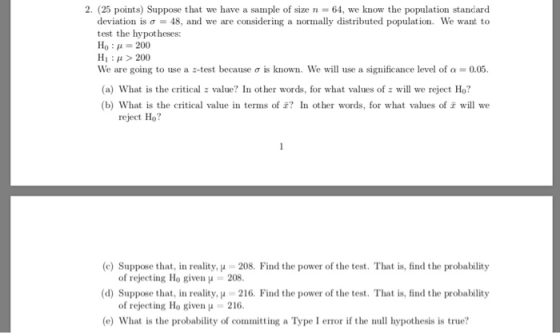 2. (25 points) Suppose that we have a sample of size n 64, we know the population standard deviation is σ 48, and we are cons