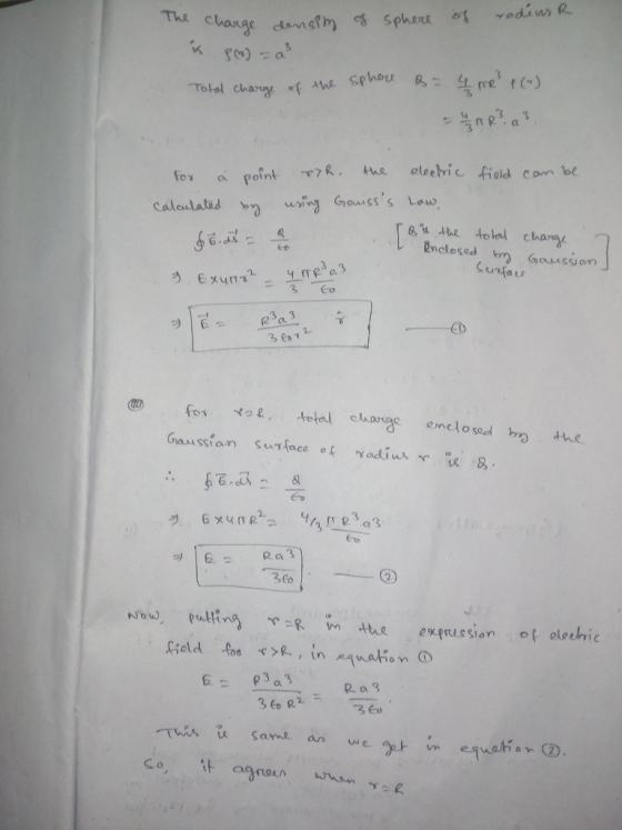 The chanae ams 3 Foy a point R, #7 R. khe eloehic field can be leetvic fiod con be n Gausss Low enclesed Gaussiom (2 a C0 3