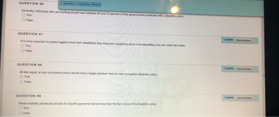 Question Completion Status QUESTION 96 Generaly, individunis who are working should have between 60 and 70 percent of their g