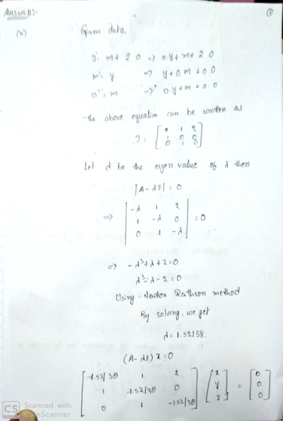 en data, n) above equabon can be unto, as be the eigen value o, a hen A-21 -00 0I Using-Neoton Rahs mehod Soluina, oe d.52138