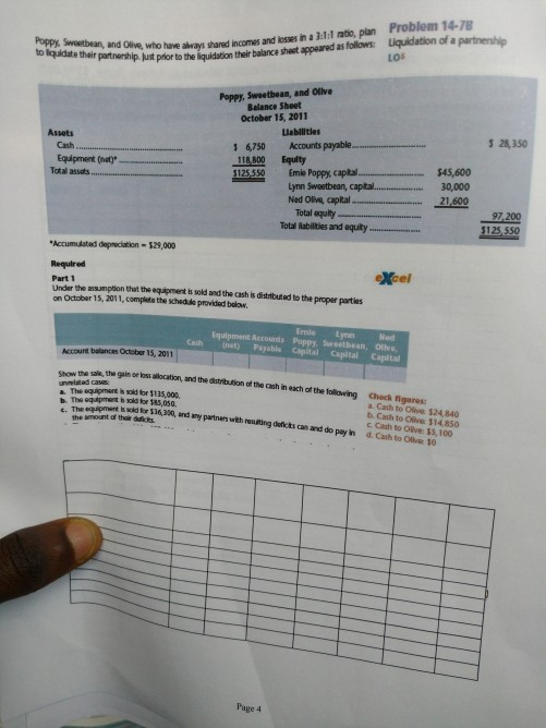 have always shared incomes and losses in a 3:1 atio, plan Problem 14-78 pror to the liquidation their balance sheet appeared