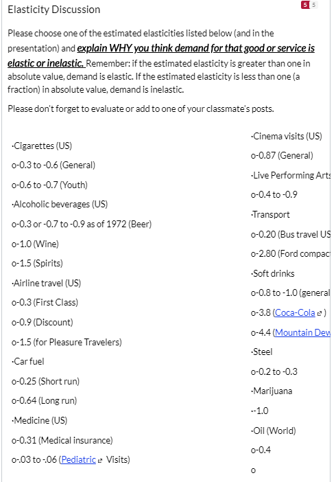 5 5 Elasticity Discussion Please choose one of the estimated elasticities listed below (and in the presentation) and explain