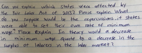 Can yau explain which states wene fected hy the Far Labot Aut of 9032 Please explain Whet co you suppose wauld be the repercu