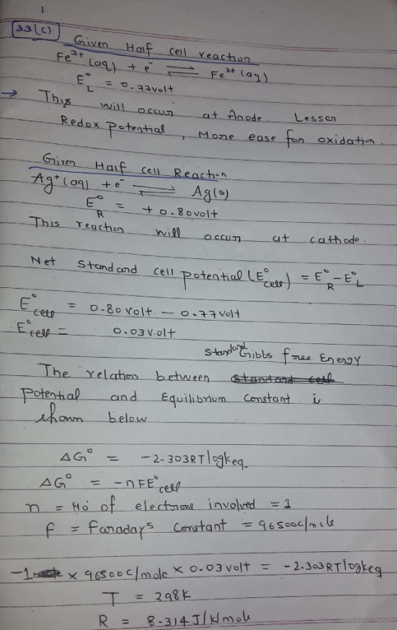 3.3 Lc) Given Haf cel veachon 3 t e. 2+ E。 hip will occun tential Lessen Redox Pote e AaUs) This- teachon will occum at-catho