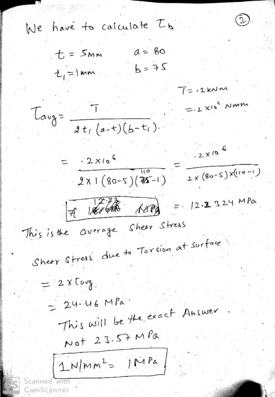 Ne have t calculate Th t SMm a Bo T.2 kN m Tan At, (a-t)(b-t) =. X (Bo-S)x(r 30-S 2. X J2.2 3 24 M Pa fary | This is the aver