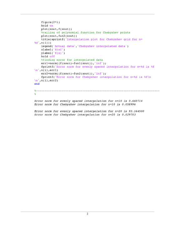 figure (2*i) hold on plot (xout, f( xout)) tcalling of polynomial function for Chebyshev points plot (xout, fun2 (xout)) titl