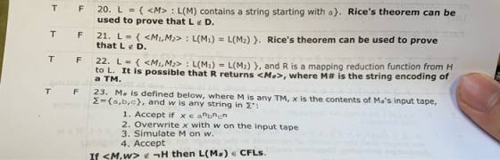 { <N> : L(M) contains a string starting with a). Rices theorem can be F 20, L used to prove that LD. T L(M2) >. Rices theor