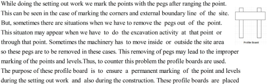 While doing the setting out work we mark the points with the pegs after ranging the point This can be seen in the case of mar