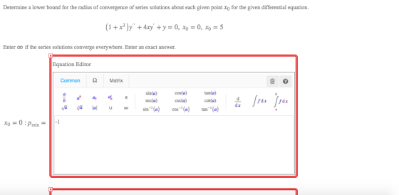 Determine a lower bound for the radius of convergence of series solutions about each given point xo for the given differentia