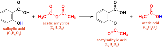 он он acetic anhydride acetic acid salicylic acid C2H402) acetylsalicylic acid (C H3O)