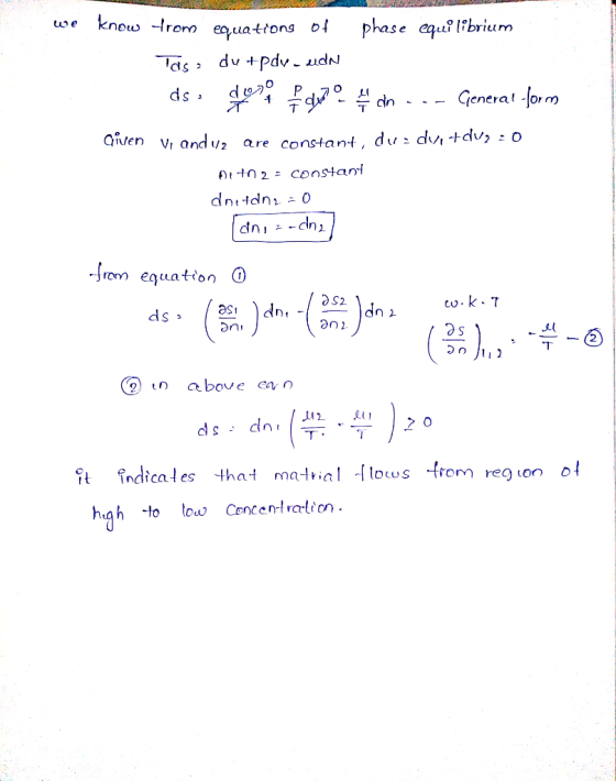 now -Irom equattons oi phase eq?brium twe dn -enera! or m Qiven vi andv are constant, du- d/i \ asi n 2 ĩndicales that ma-Ir