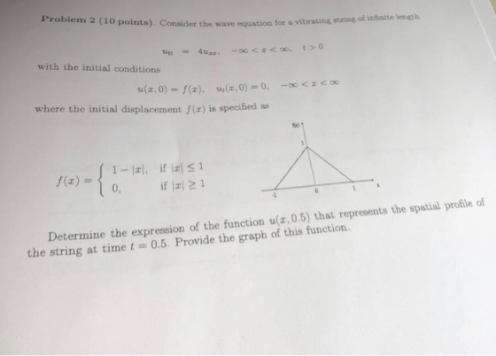 Problem 2 (10 points). Consider the wave equation for a vibrating string of infinite length with the initial conditions where