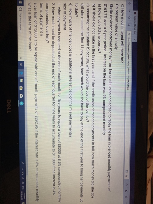 Business Math 2 G6 e https//clansroom.google.com/1//MauoOTO3MOYEMDa c) How much interest will there be? On present value of a