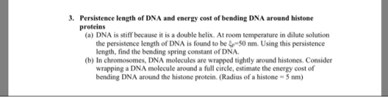 3. Persistence length of DNA and energy cost of bending DNA around histone proteins (a) DNA is stiff because it is a double h