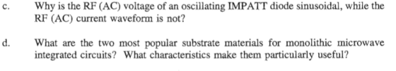 Why is the RF (AC) voltage of an oscillating IMPATT diode sinusoidal, while the RF (AC) current waveform is not? c. d. hat ar