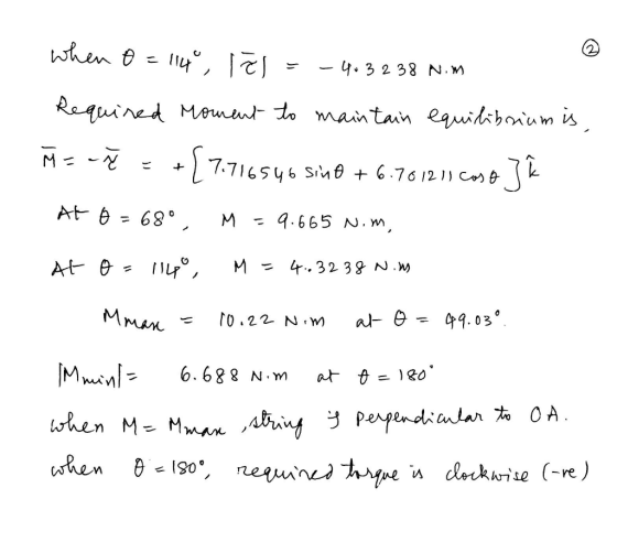 when - 4. 3 2 38 N.M Requined Monut to maintan eqibonum is |7716546 SiM 6.76121) Cos At 680 q.665 N . m M r.. 32 38 AN.M A B