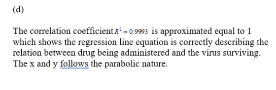 The correlation coefficientR 0.9993 is approximated equal to 1 which shows the regression line equation is correctly describ