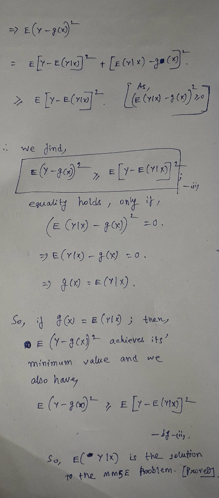 yE (Y-p 1 As, dind We -dy ony it eguali ty holds E ()) 0. E(Y) ) So, id E (rl then (1-800)2 achieves its E we minimum value