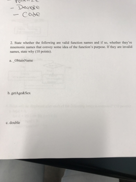 DauGR Code 2. State whether the following are valid function names and if so, whether theyre mnemonic names that convey some