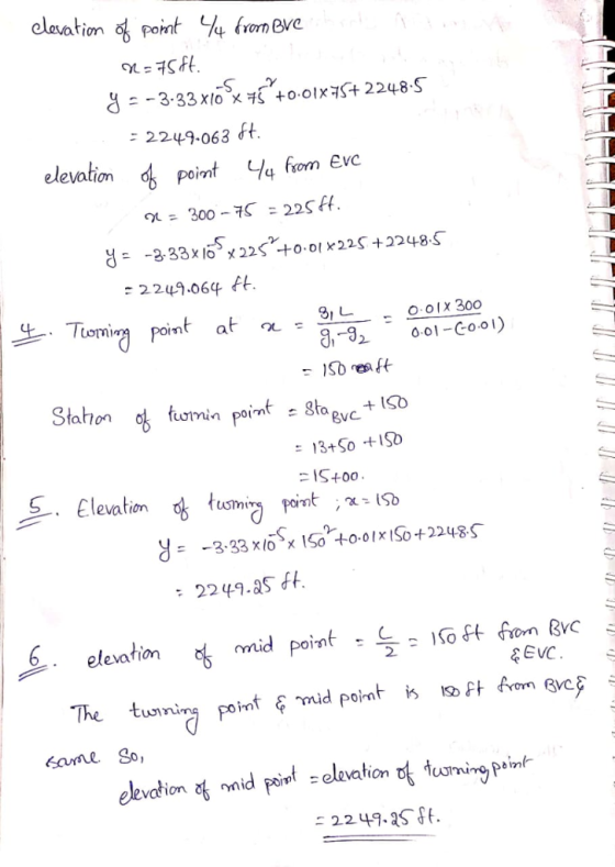 olosation ซึ่ point % from eve OL=75ft 229.063 ft elevation < point Y4 fom Eve point L/4 Eve = 300-7S : 225 ff . 2249.064 ft.