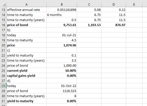 13 effective annual rate 14 time to maturity 15 time to maturity (years) 16 price of bond 17 b 18 today 19 time to maturity 2