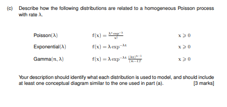 (c) Describe how the following distributions are related to a homogeneous Poisson process with rate A Poisson(A) f(x) x0 At E