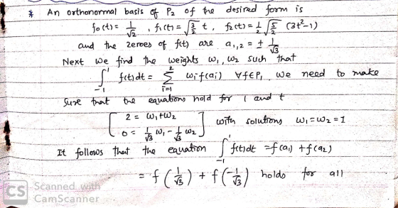 An orthonommal basis of P2 of te desired form is * (3t-) 2V-2 2eroes ot fit) a,,2t Suh that and the fird the weights w,, r Ne