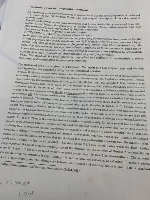 Castaneda v Partida: frequentist treatment is contained of An interesting and celebrated example of application of a Ztest fo