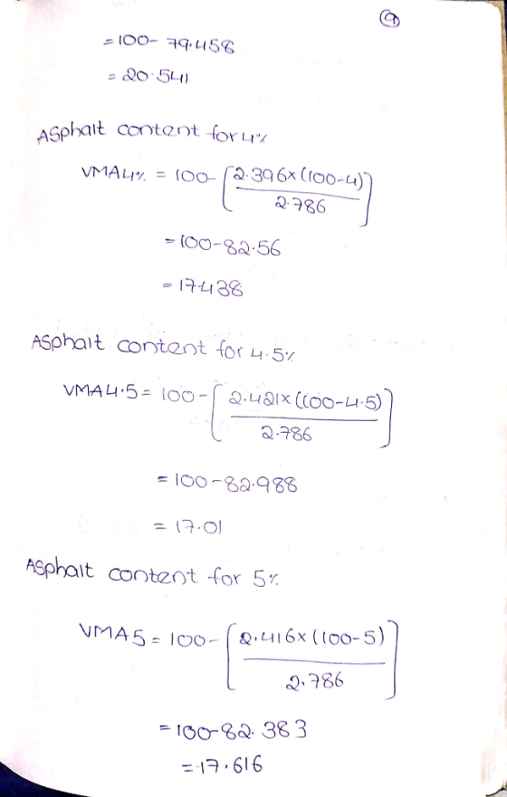 5 100- 79, I5G ASohait content for Lts VMALI=(C0- 396x (r00-4) 2786 (O0-82.56 - ASphait content for 4 5% VMA 4.5= ioo- Q.48x
