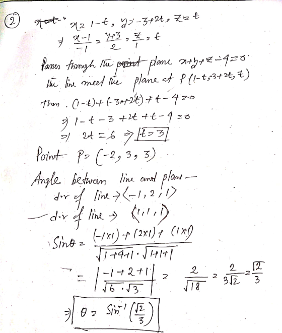 N2 43 2 plane et Pt3+, t Thm-) 32{0) t t - 4 70 -る+2 +€-4 1- t Pertnt P-2, 3, 3) Angle bedvam ine line cmad <-I,21> line div